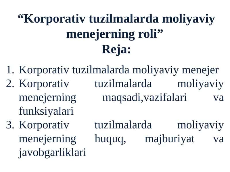 Korporativ tuzilmalarda moliyaviy menejer 1