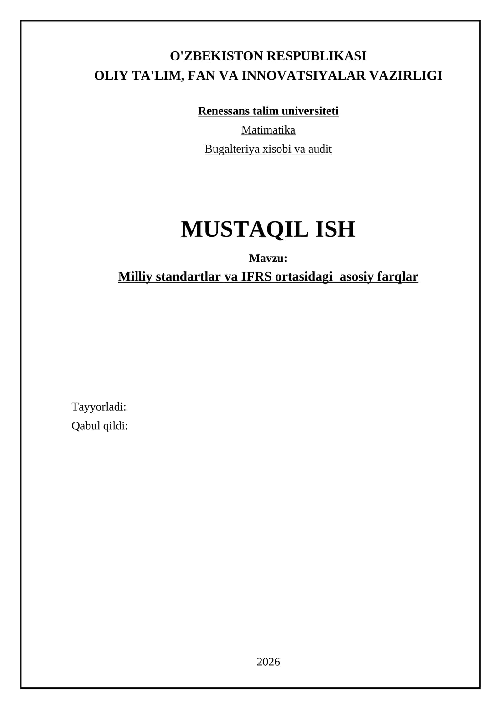 Qarzdorlik hisobvaraqlarining milliy standartlar va IFRS ortasidagi farqlar 1