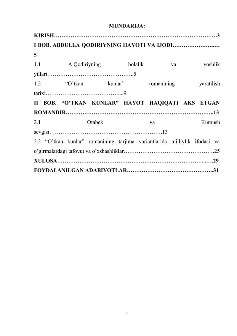 Abdullah Qodiriyning "O’tkan kunlar" romani 1