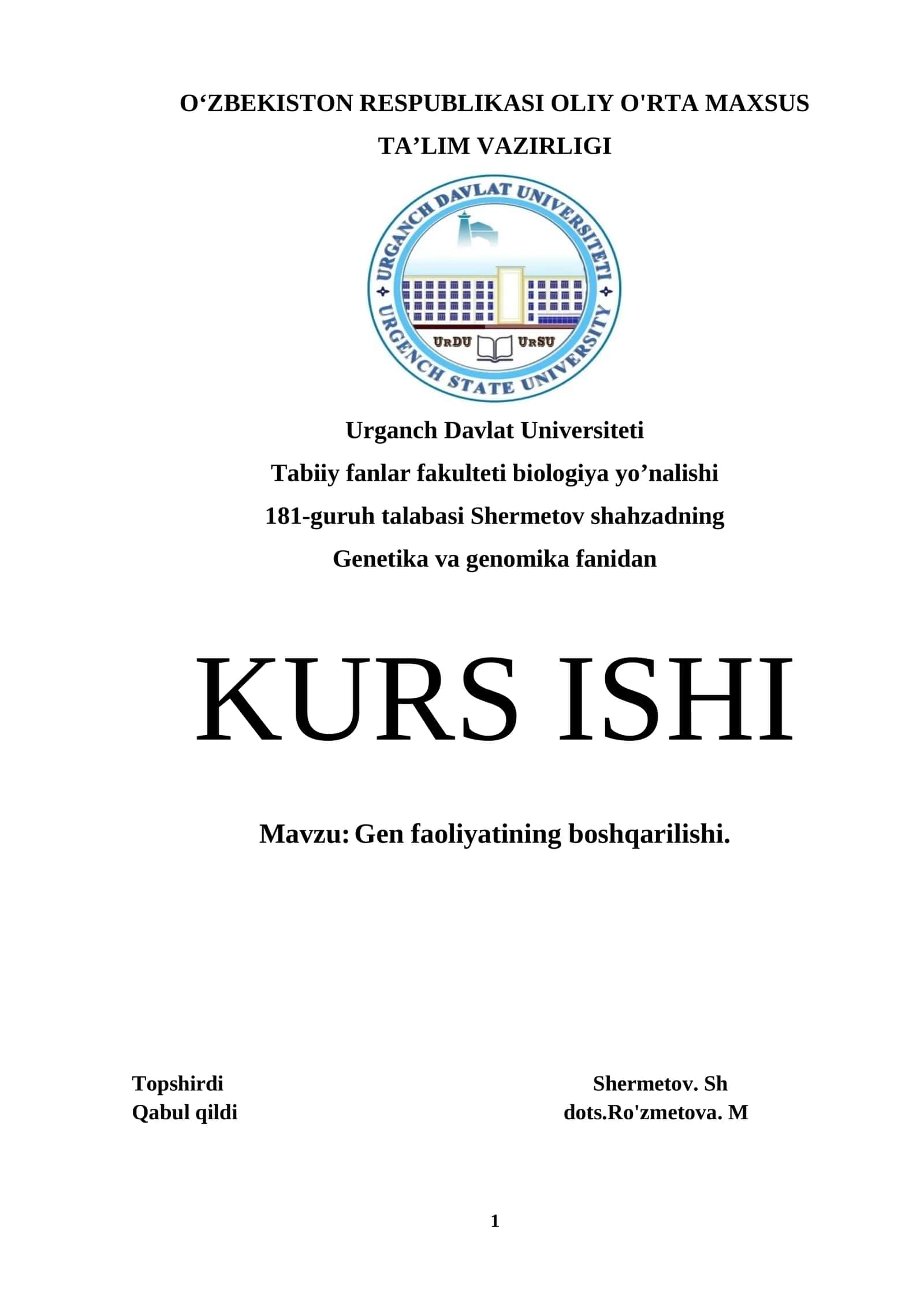 Gen faoliyatining boshqarilishi 1