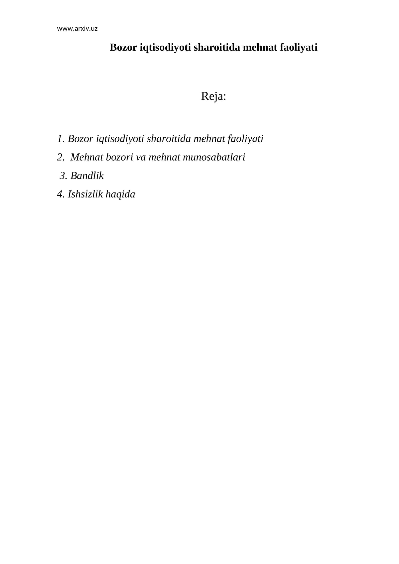 Bozor iqtisodiyoti sharoitida mehnat faoliyati 1