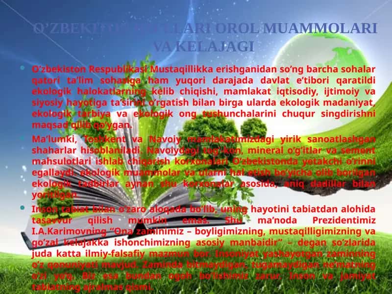 O’ZBEKITON KO’LLARI OROLMUAMMOLARI VA KELAJAGI 1