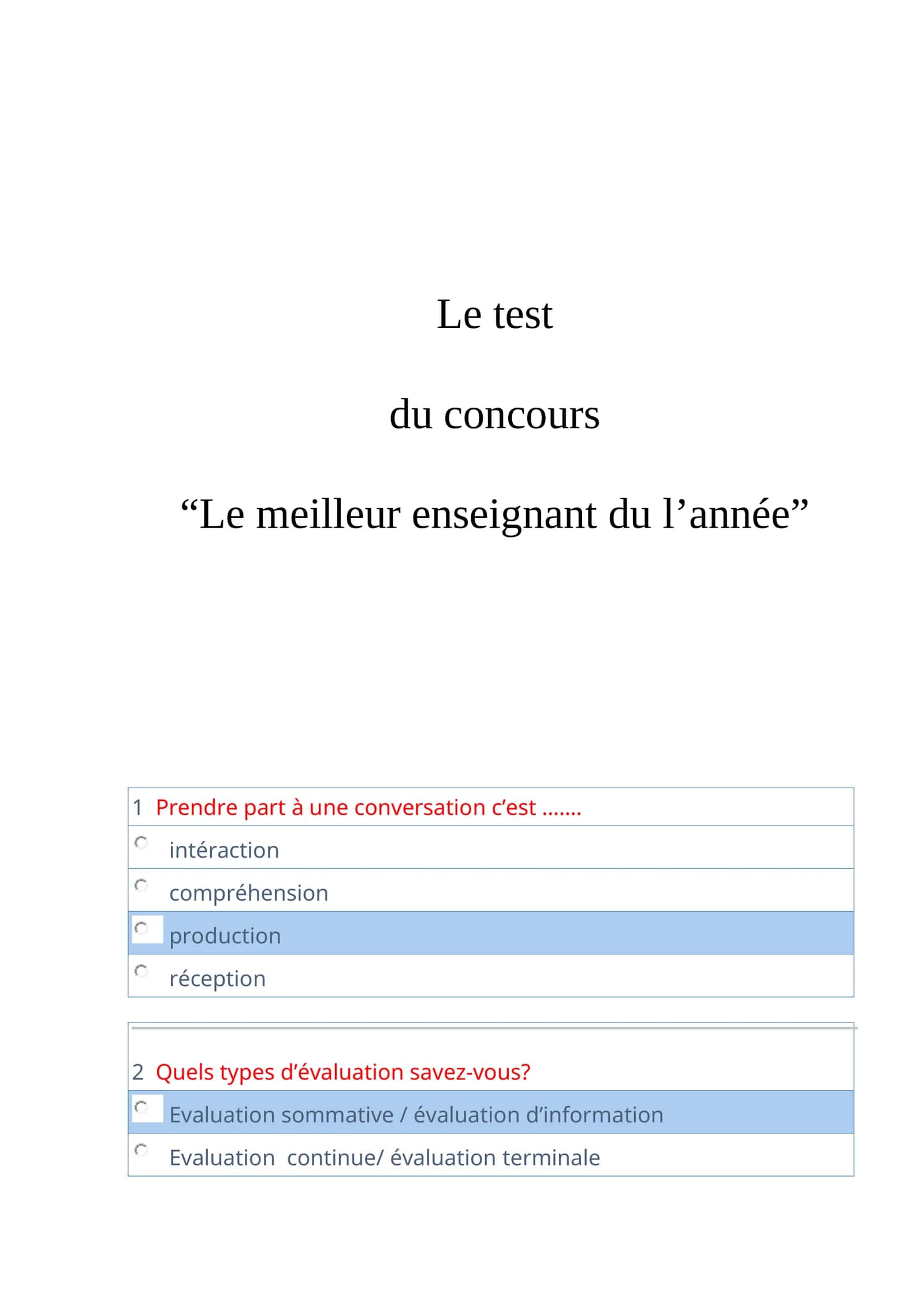 Le test du concours "Le meilleur enseignant du l’année" 1