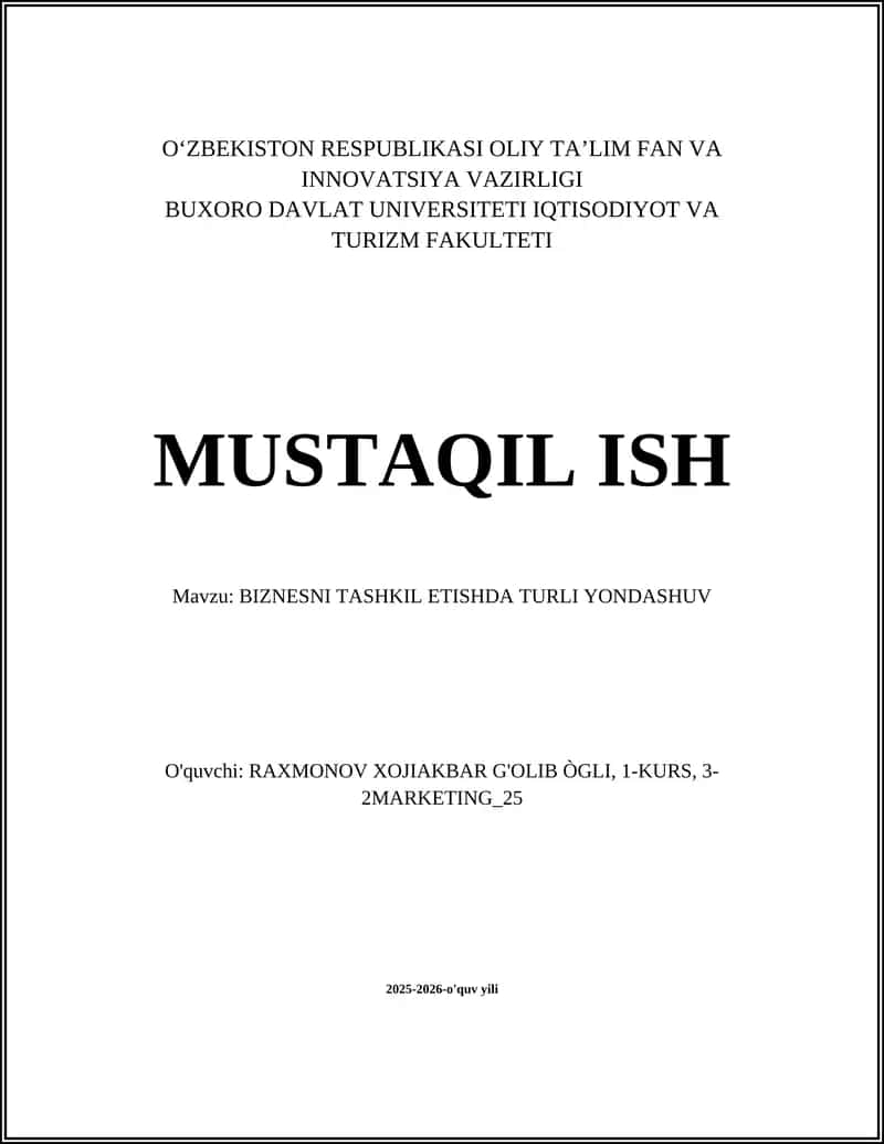 BIZNESNI TASHKIL ETISHDA TURLI YONDASHUV 1