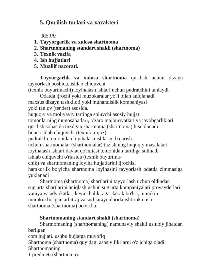 Qurilish turlari va xarakteri 1