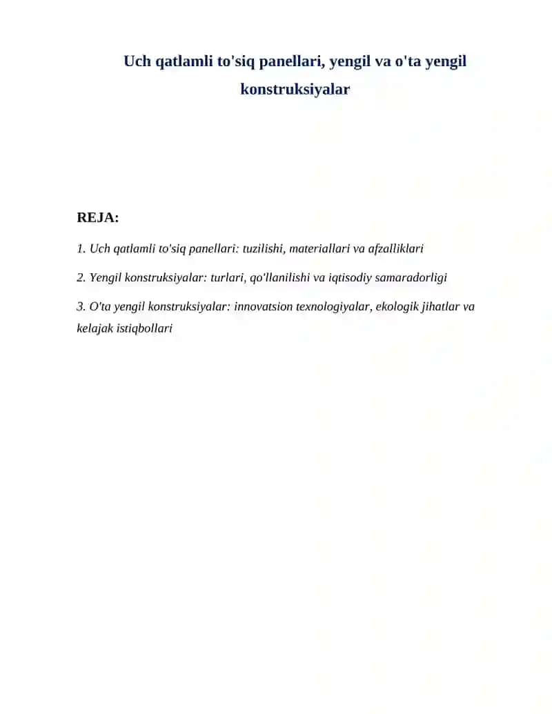 Uch qatlamli to'siq panellari