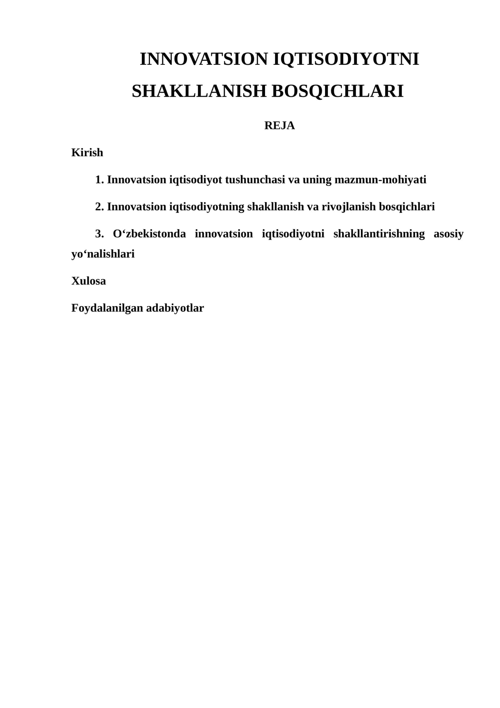 Innovatsion iqtisodiyotni shakllanish bosqichlari 1