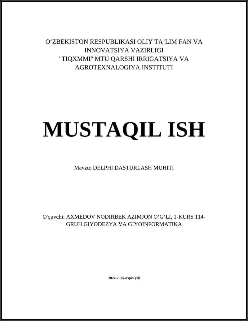 Delphi Dasturlash Muhiti 1