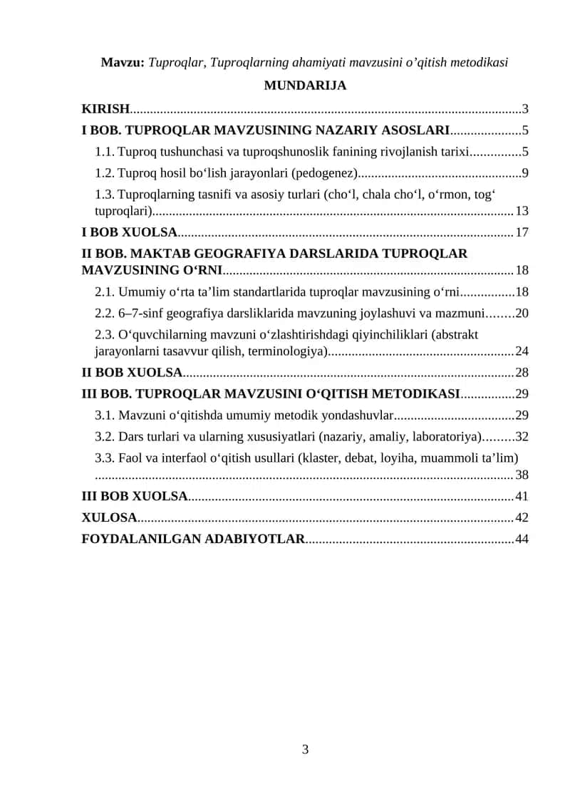 Tuproqlar, Tuproqlarning ahamiyati mavzusini o’qitish metodikasi 1