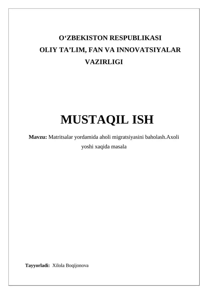 Matritsalar yordamida aholi migratsiyasini baholash 1