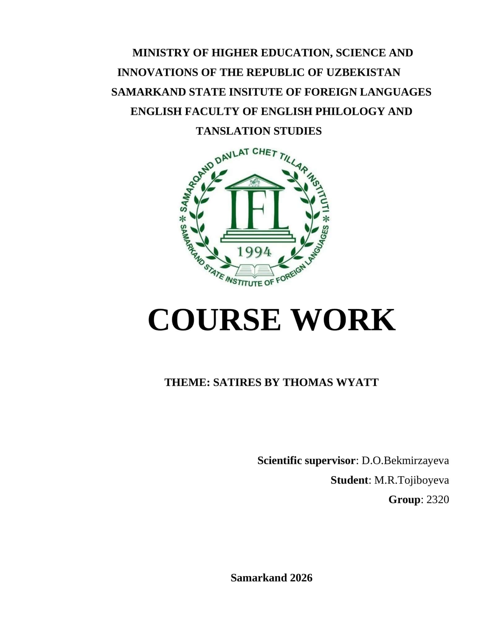 SATIRES BY THOMAS WYATT 1