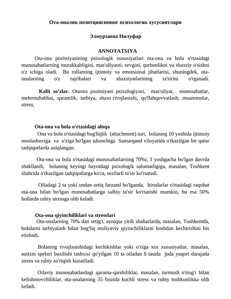 Ota-ona pozitsiyasining psixologik xususiyatlari 1