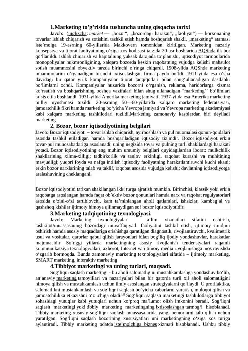 Marketing to’g’risida tushuncha uning qisqacha tarixi 1