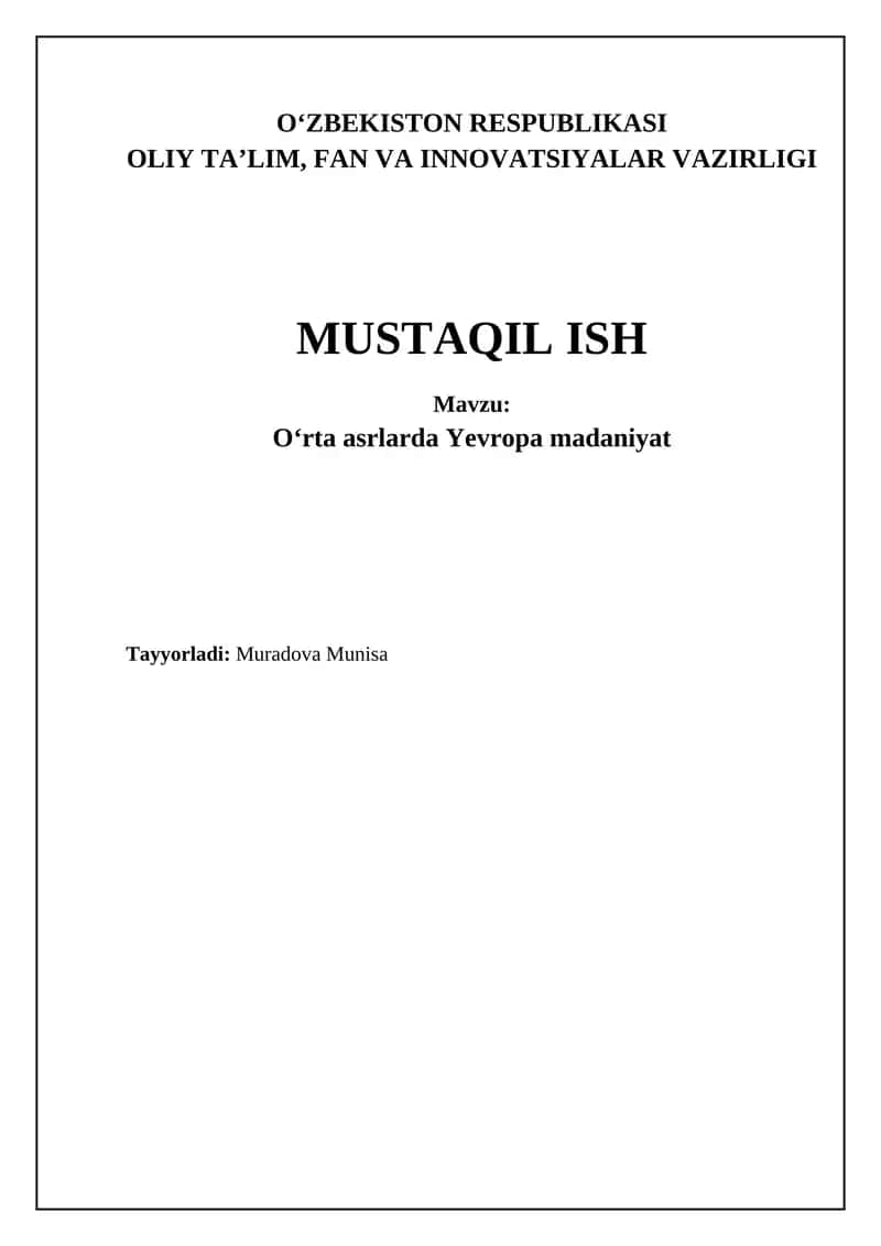 Oʻrta asrlarda Yevropa madaniyat 1