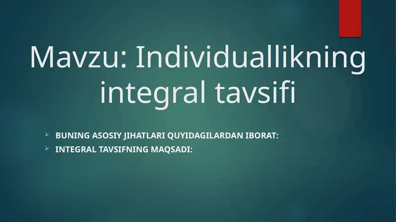 Individuallikning integral tavsifi 1