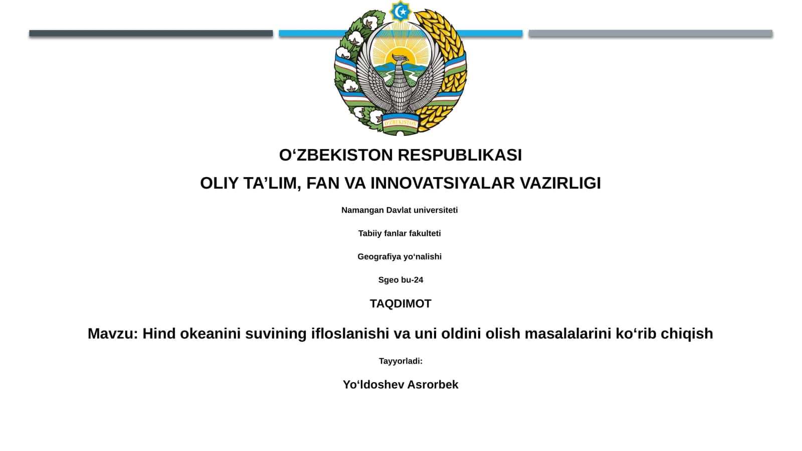 Hind okeanini suvining ifloslanishi va uni oldini olish masalalarini koʻrib chiqish 1