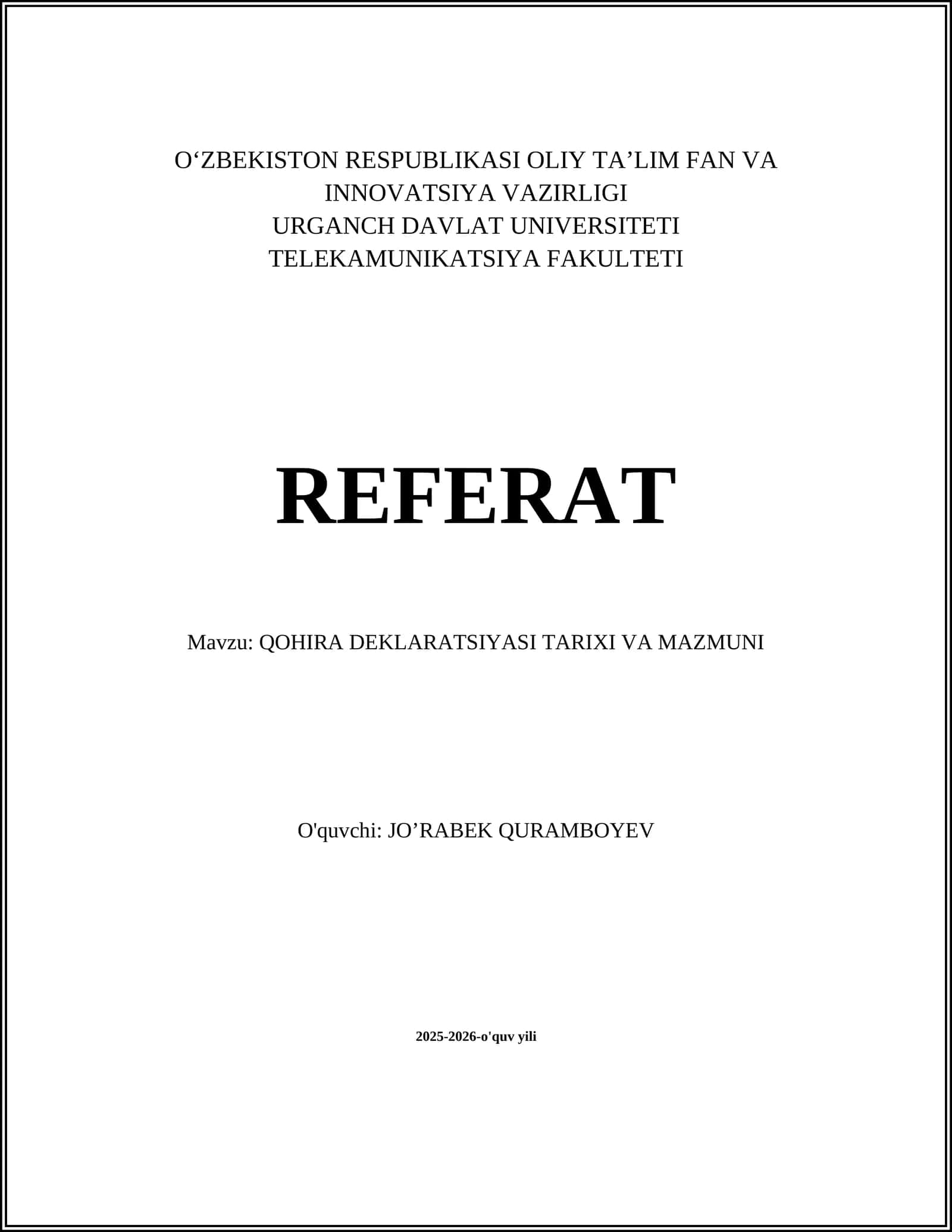 Qohira Deklaratsiyasi Tarixi va Mazmuni 1