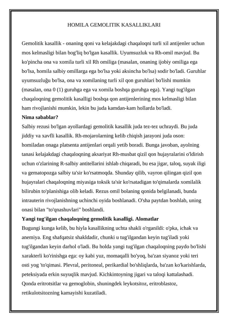 HOMILA GEMOLITIK KASALLIKLARI 1
