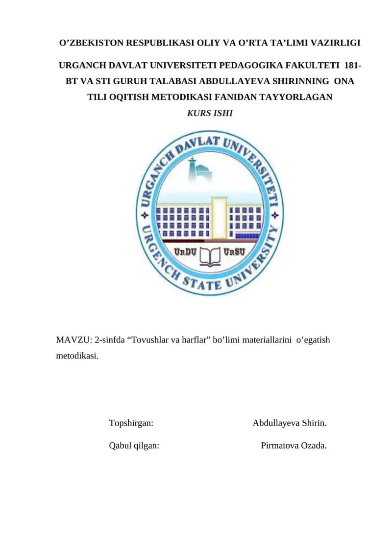 2-sinfda “Tovushlar va harflar” bo’limi materiallarini o’egatish metodikasi 1