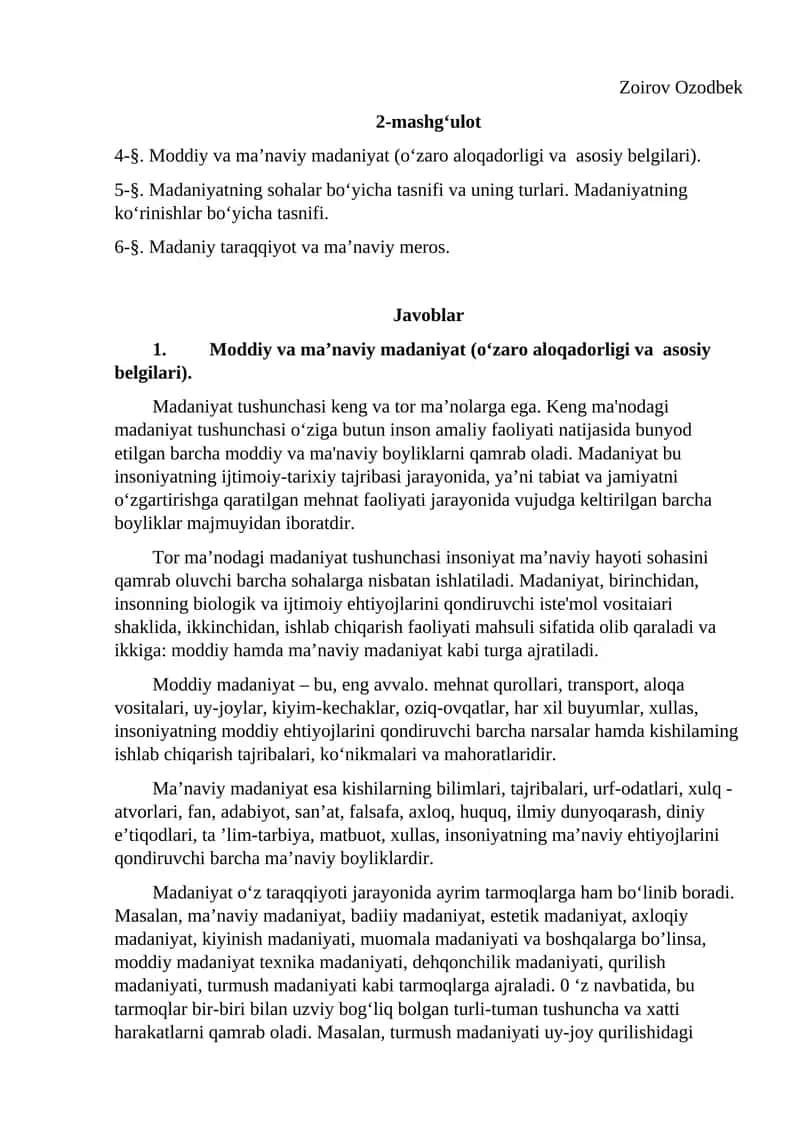 Moddiy va ma’naviy madaniyat 1