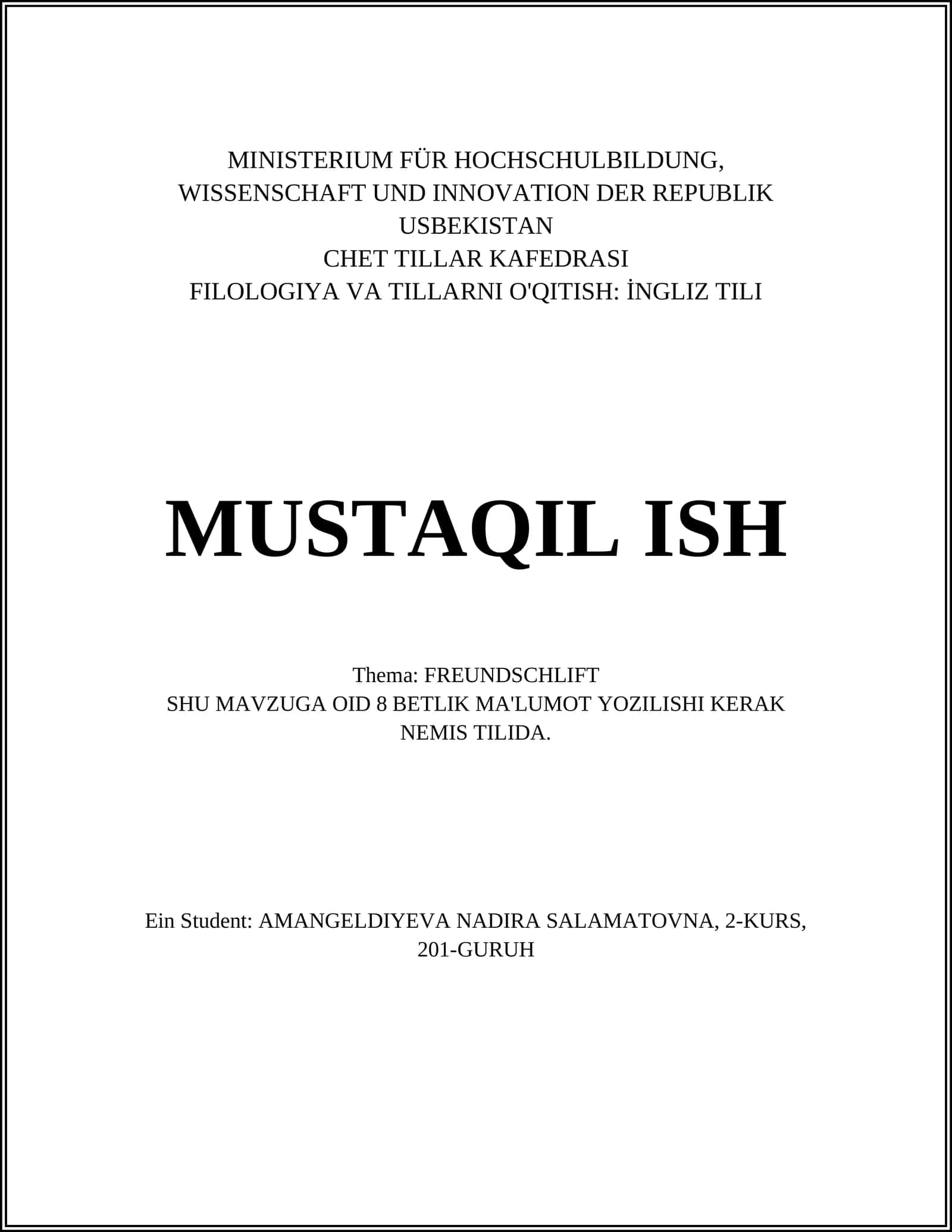 FILILOGIYA VA TILLARNI O'QITISH: İNGLIZ TILI 1