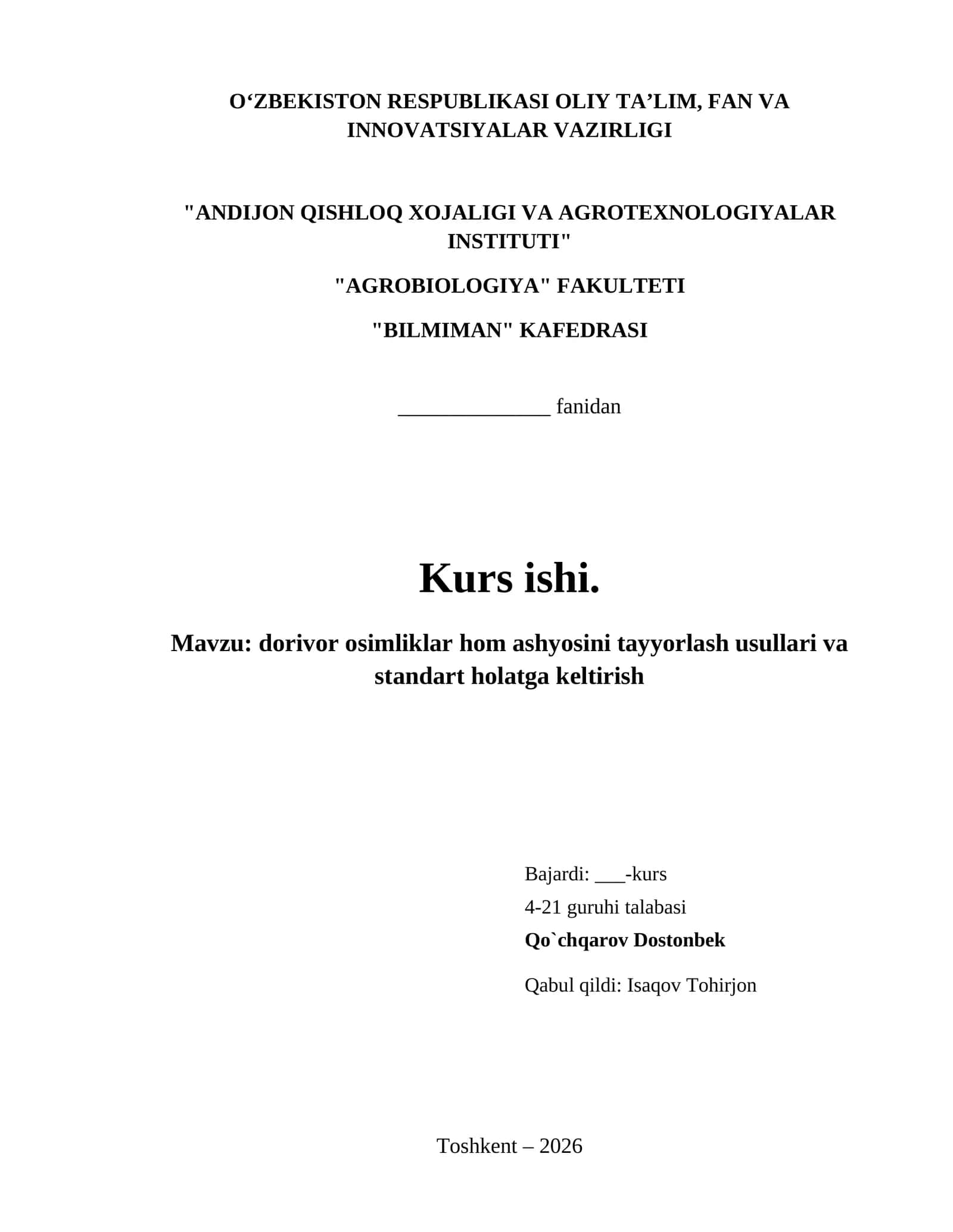 dorivor osimliklar hom ashyosini tayyorlash usullari va standart holatga keltirish 1