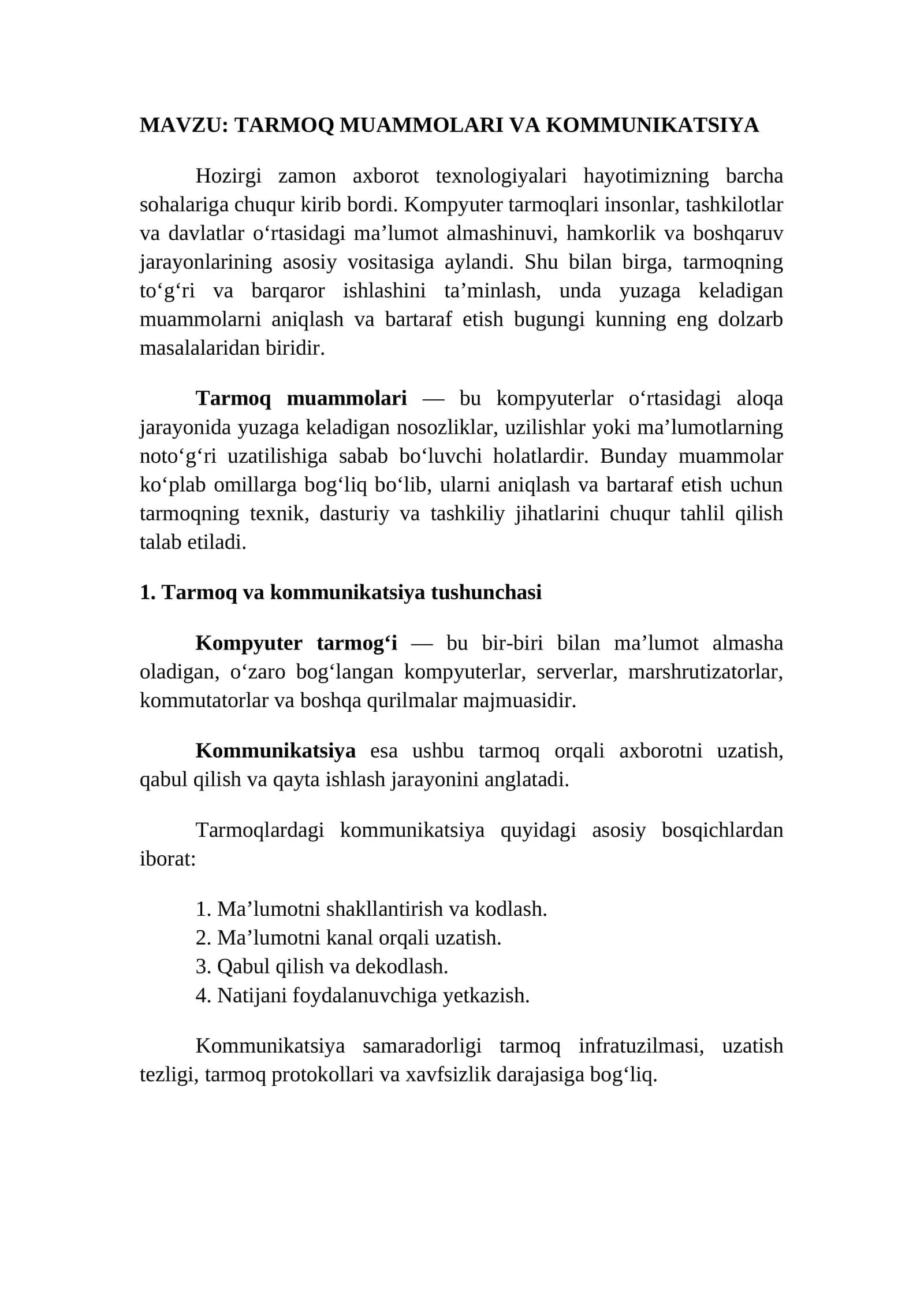 TARMOQ MUAMMOLARI VA KOMMUNIKATSIYA 1