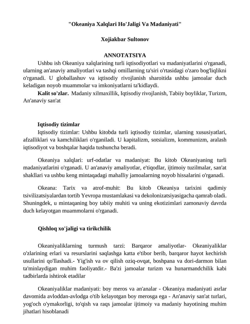 Okeaniya Xalqlari Ho'jaligi Va Madaniyati 1