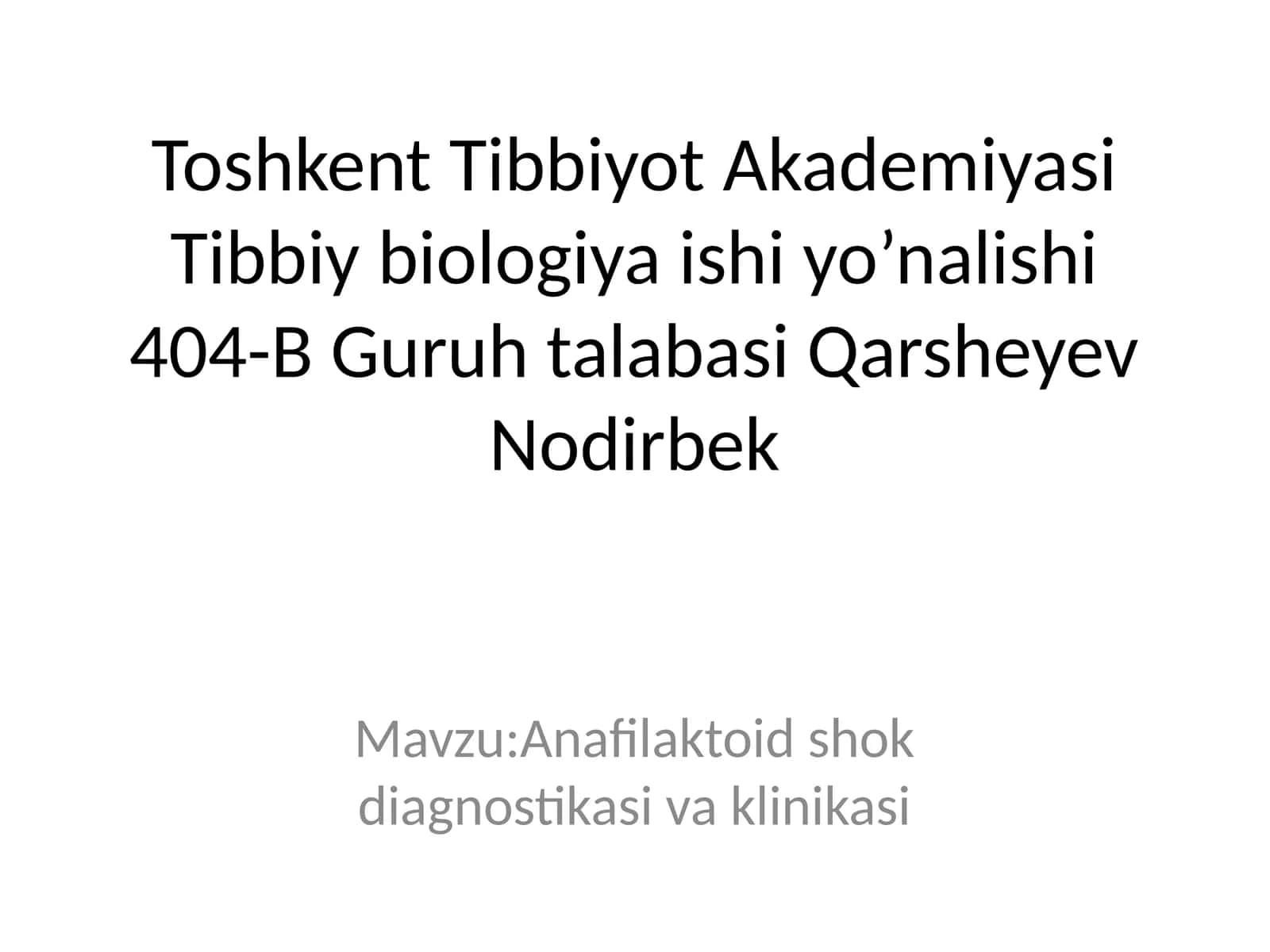 Anafilaktoid shok diagnostikasi va klinikasi 1