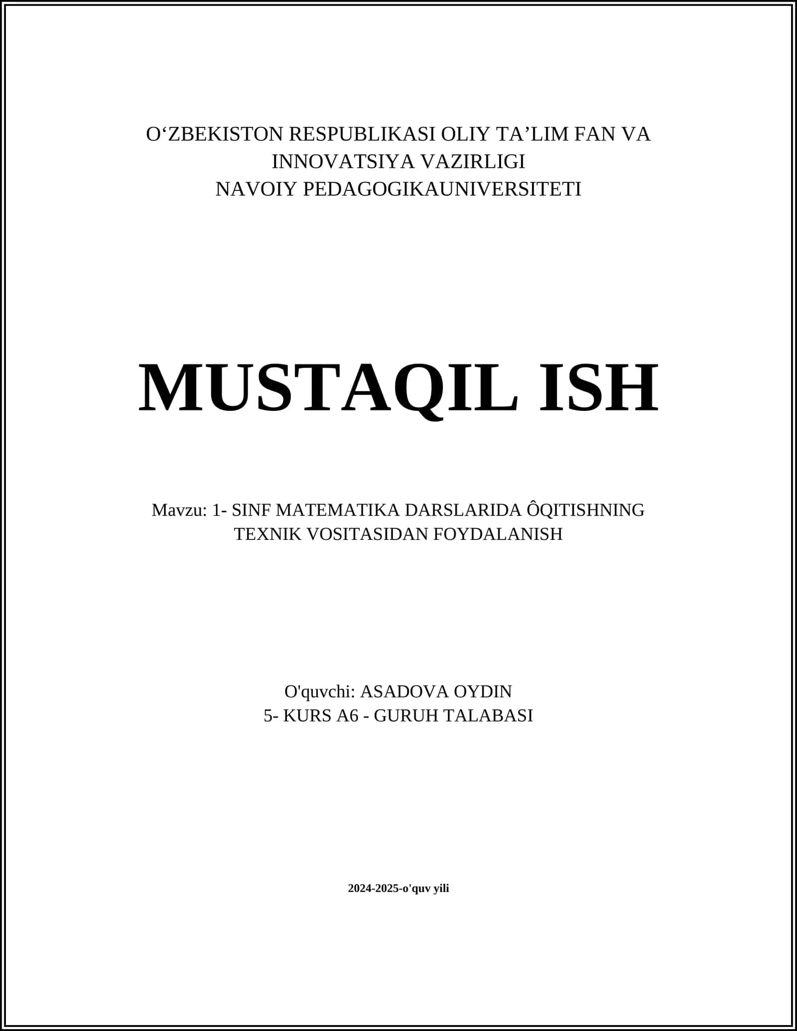 SINF MATEMATIKA DARSLARIDA ÔQITISHNING TEXNIK VOSITASIDAN FOYDALANISH 1