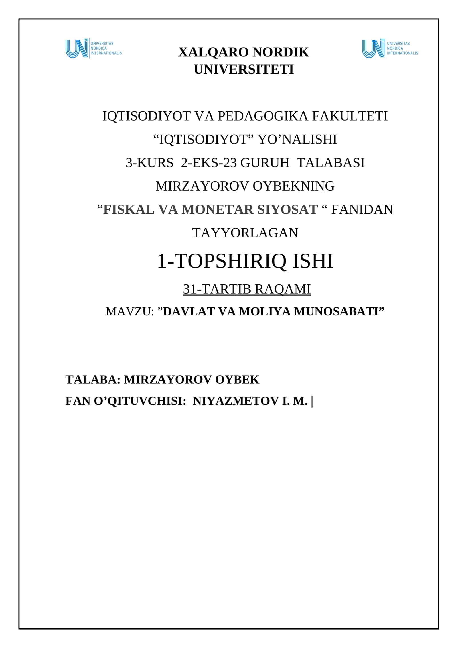 Davlat va moliya munosabati: Iqtisodiy inqiroz sharoitida ijtimoiy himoya dasturlarini moliyalashtirish mexanizmlari 1