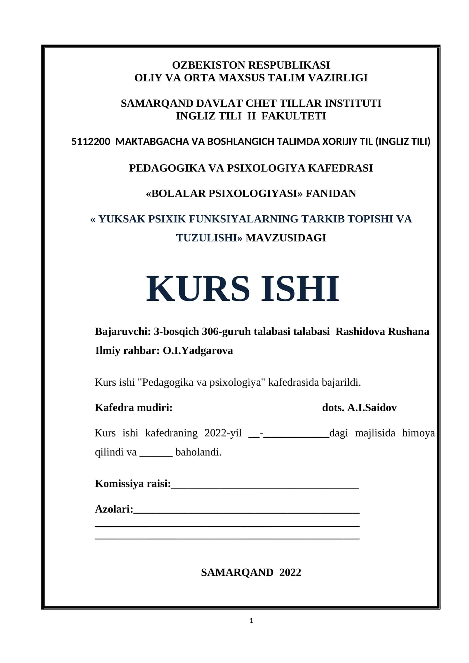 YUKSAK PSIXIK FUNKSIYALARNING TARKIB TOPISHI VA TUZULISHI 1