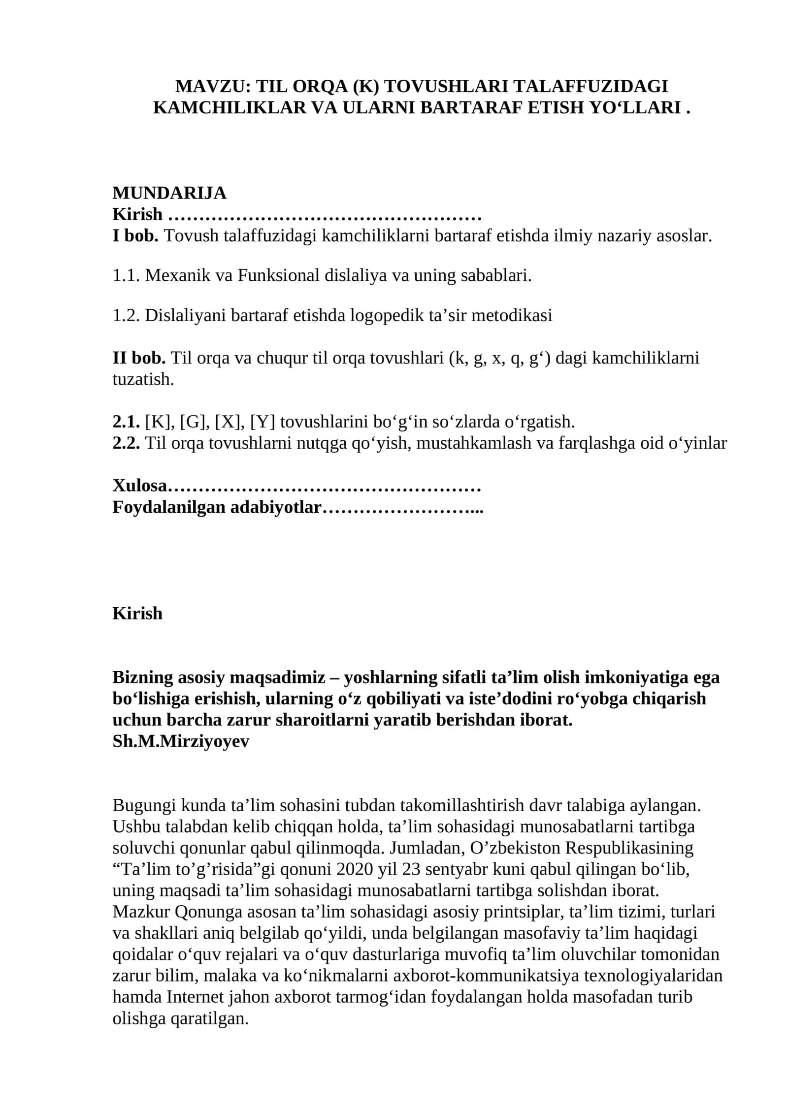 TIL ORQA (K) TOVUSHLARI TALAFFUZIDAGI KAMCHILIKLAR VA ULARNI BARTARAF ETISH YO‘LLARI 1
