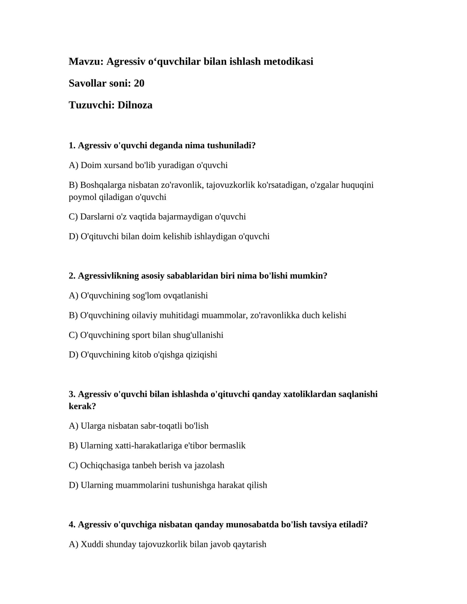 Agressiv oʻquvchilar bilan ishlash metodikasi 1