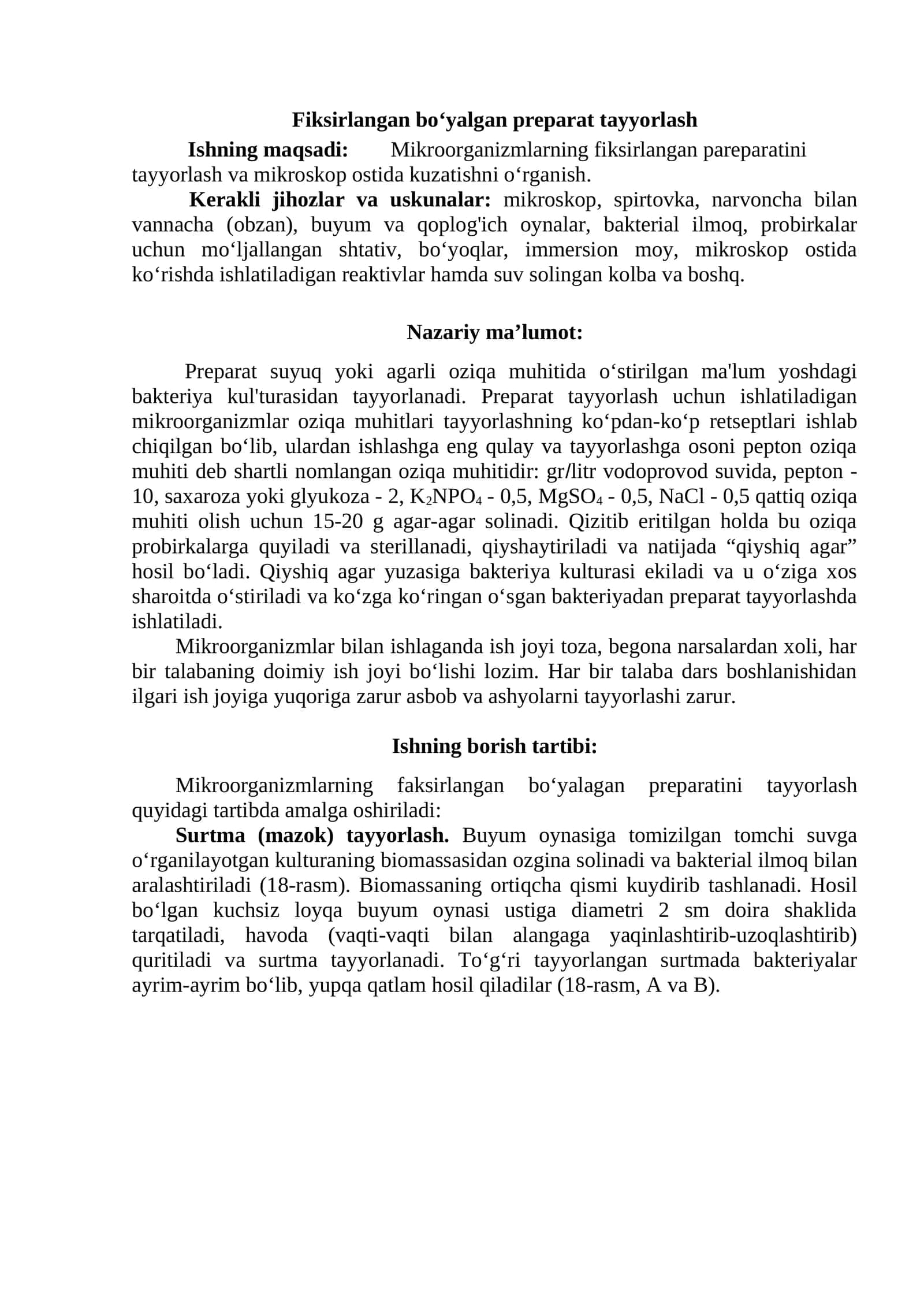 Fiksirlangan bo‘yalgan preparat tayyorlash 1