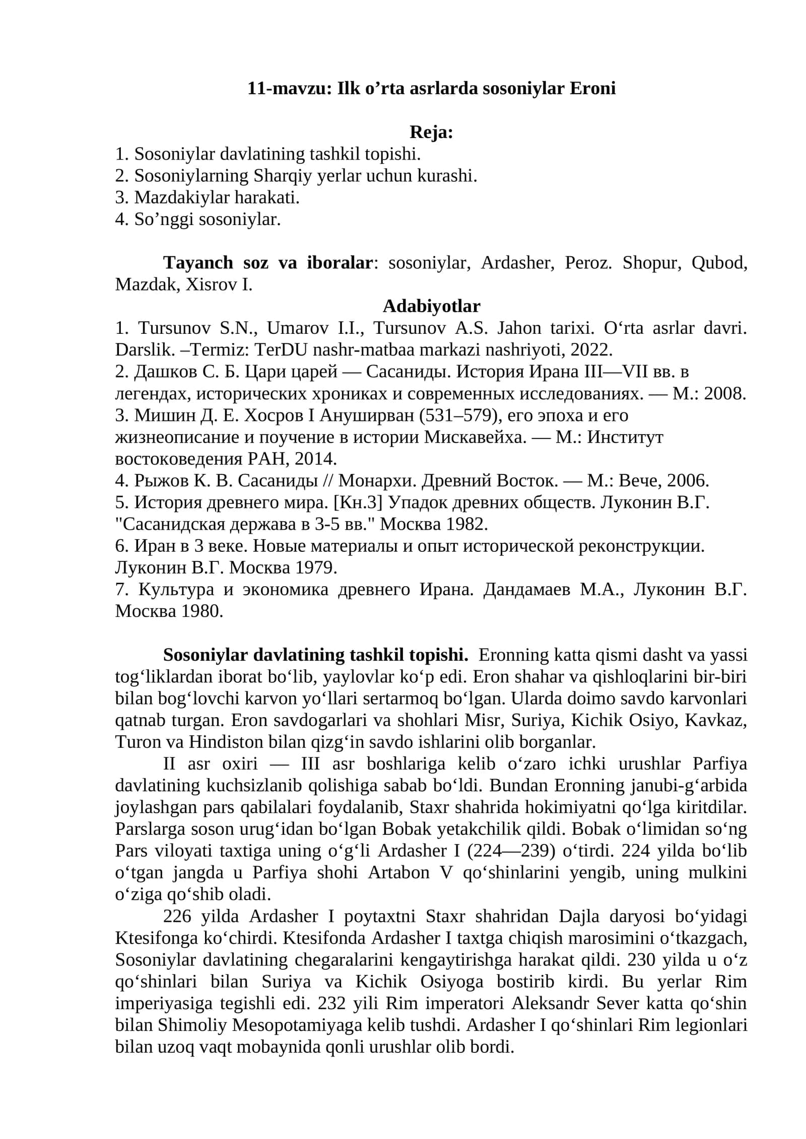 Ilk o’rta asrlarda sosoniylar Eroni 1