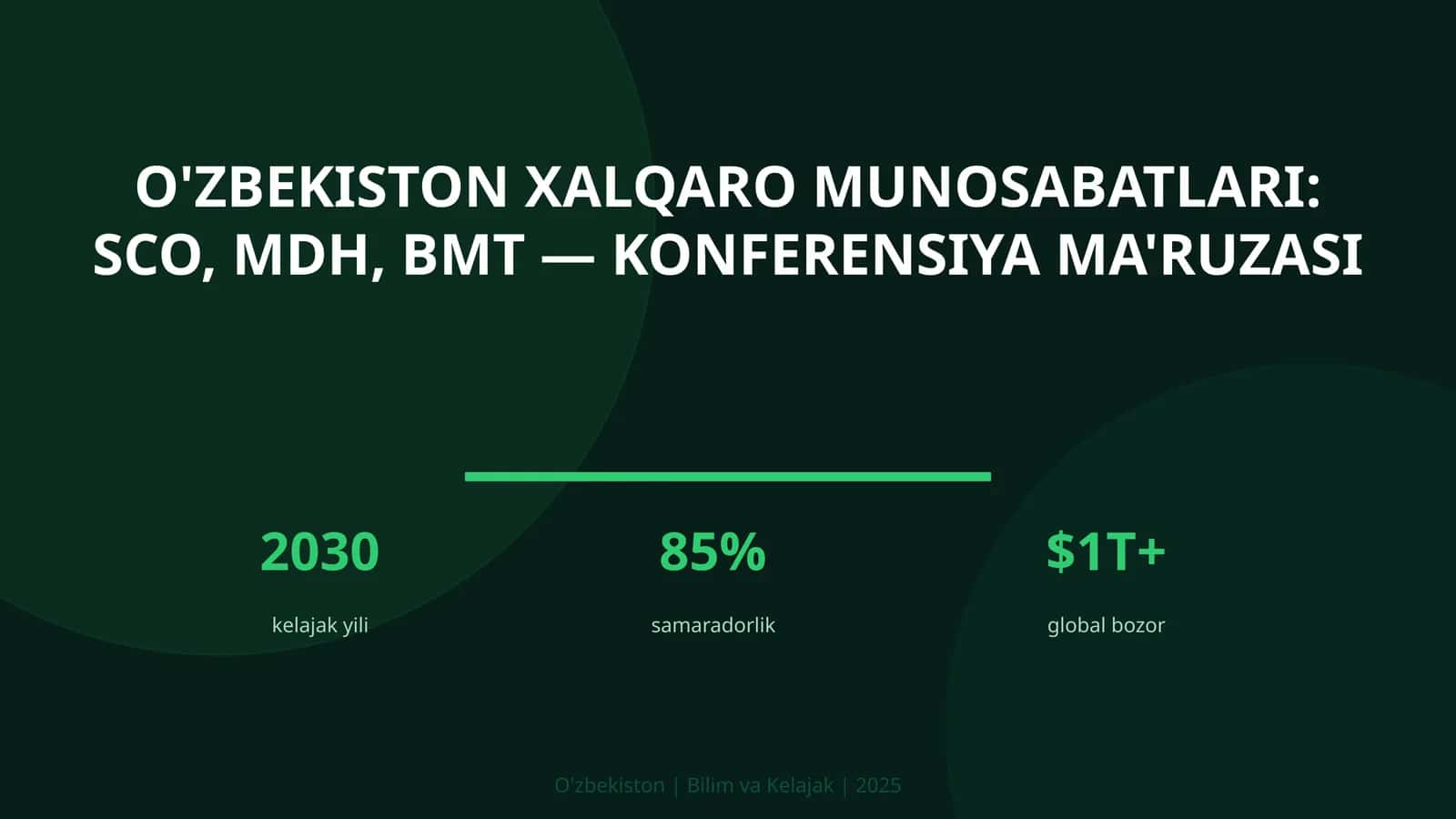 O'zbekiston Xalqaro Munosabatlari: SCO, MDH, BMT — Konferensiya Ma'ruzasi 1
