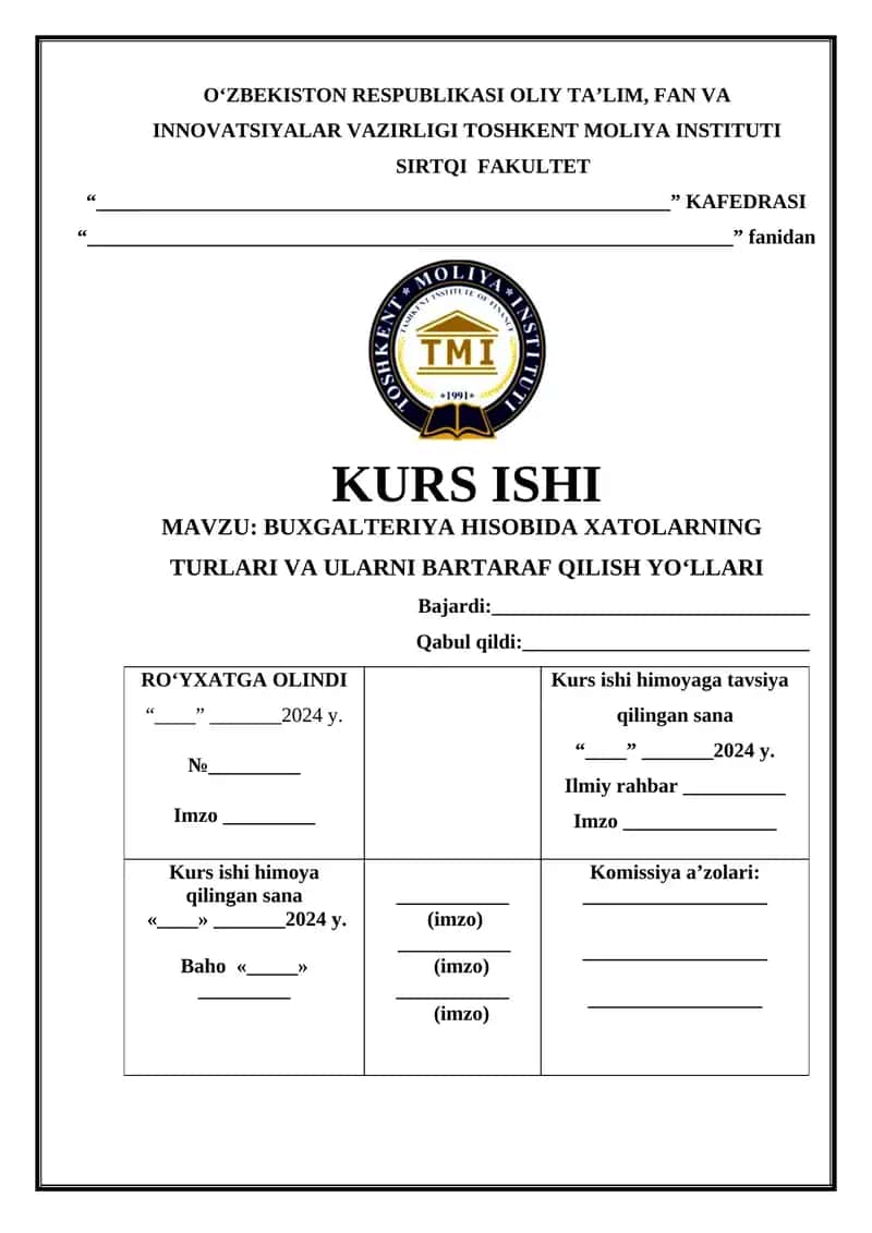 BUXGALTERIYA HISOBIDA XATOLARNING TURLARI VA ULARNI BARTARAF QILISH YO‘LLARI 1