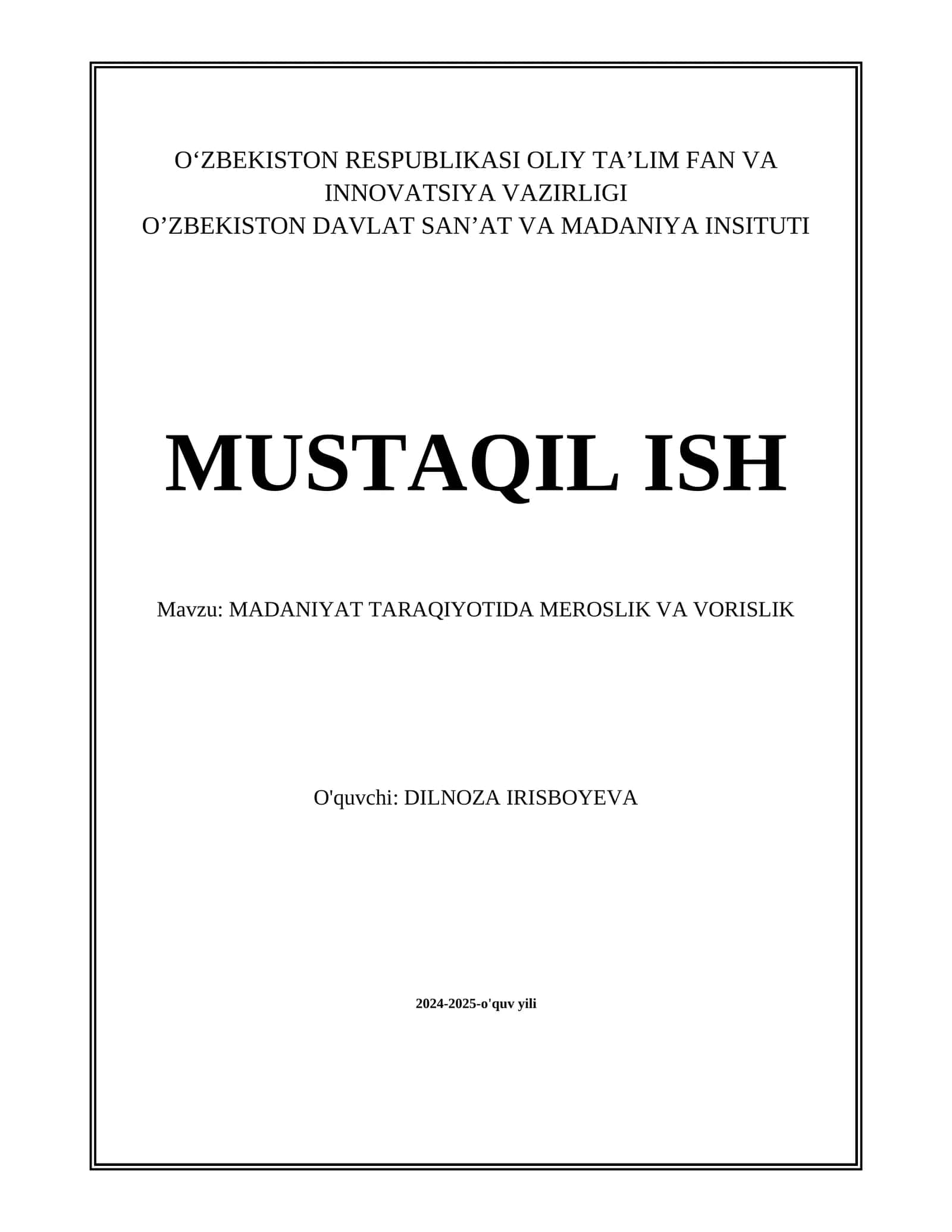 MADANIYAT TARAQIYOTIDA MEROSLIK VA VORISLIK 1