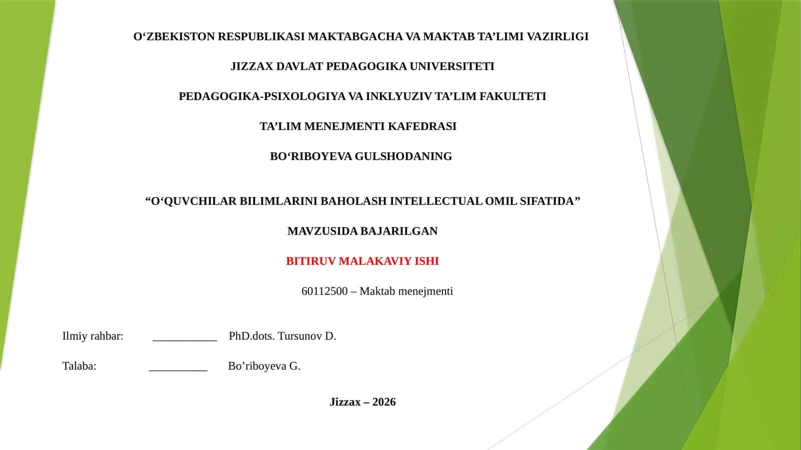 O‘QUVCHILAR BILIMLARINI BAHOLASH INTELLECTUAL OMIL SIFATIDA 1