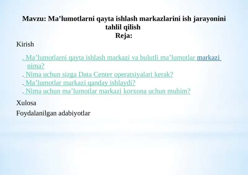 Markaziy ma’lumotlarni qayta ishlash xizmatlari 1