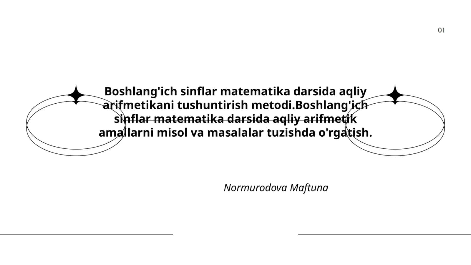Boshlang'ich sinflar matematika darsida aqliy arifmetikani tushuntirish metodi 1