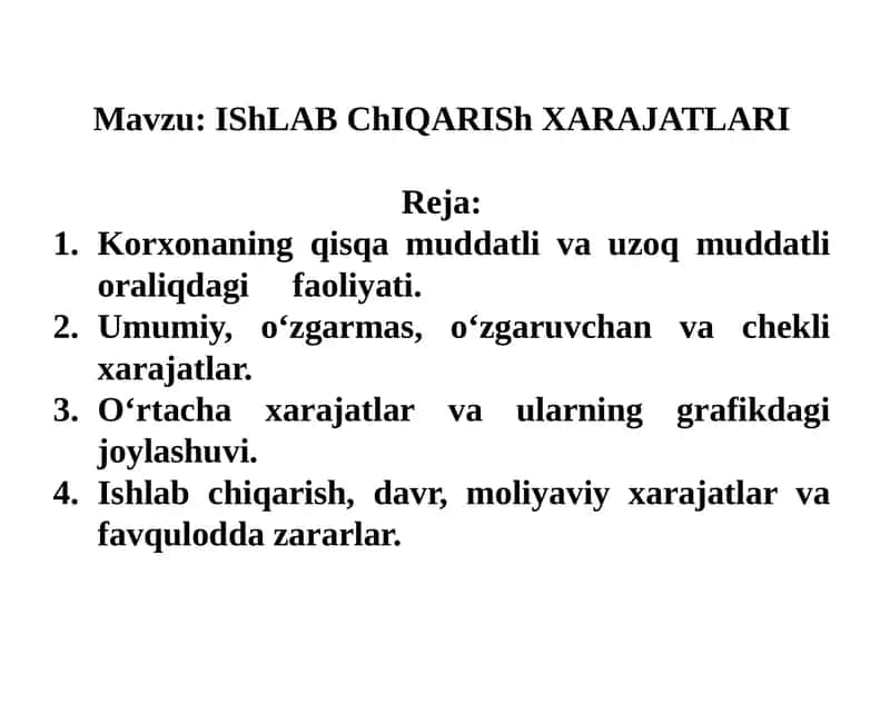 ISHLAB CHIQARISH XARAJATLARI 1
