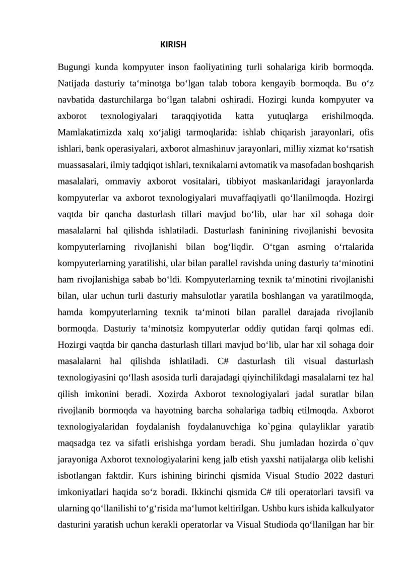 C# TILI VA UNING IMKONIYATLARI 1