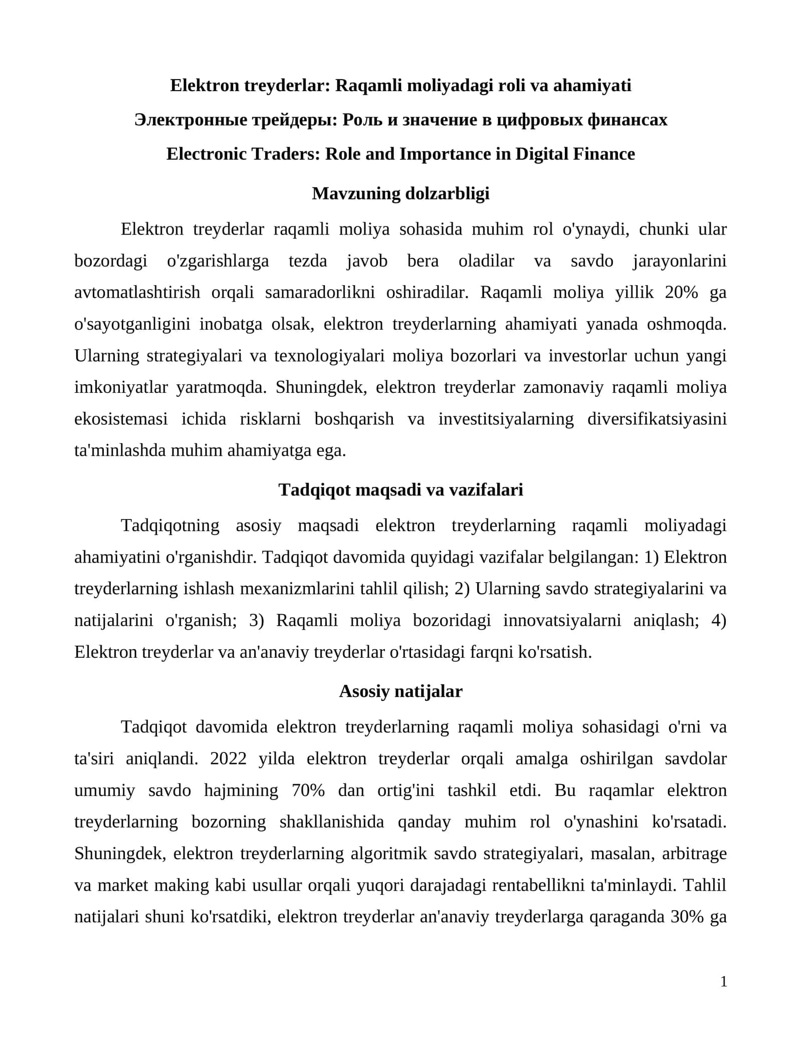 Elektron treyderlar: Raqamli moliyadagi roli va ahamiyati 1