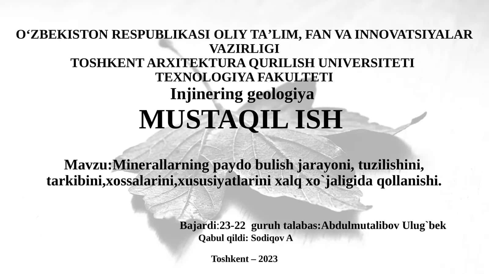 Teknologiya Fakulteti - Injinggeologiya 1