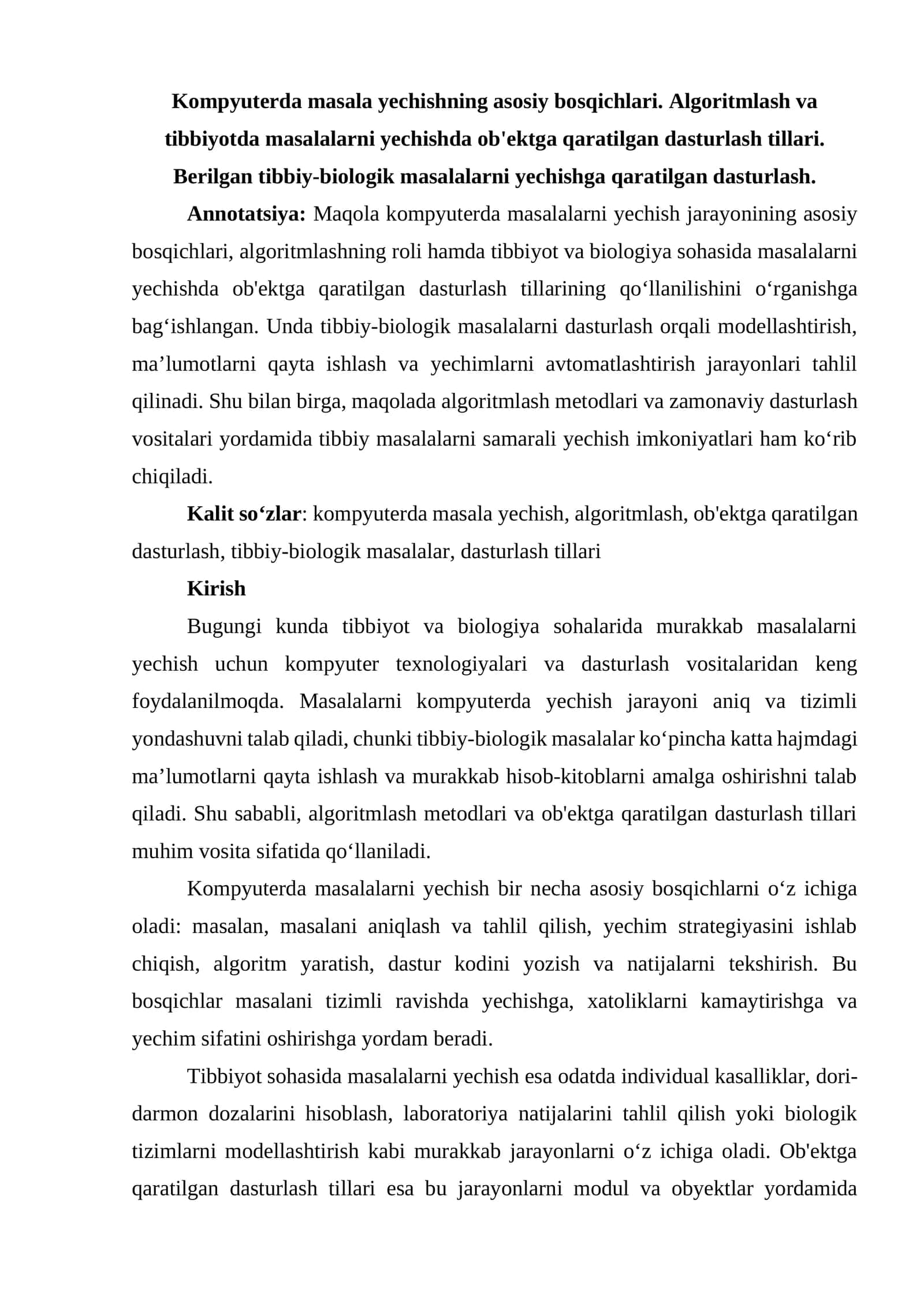 Kompyuterda masala yechishning asosiy bosqichlari 1