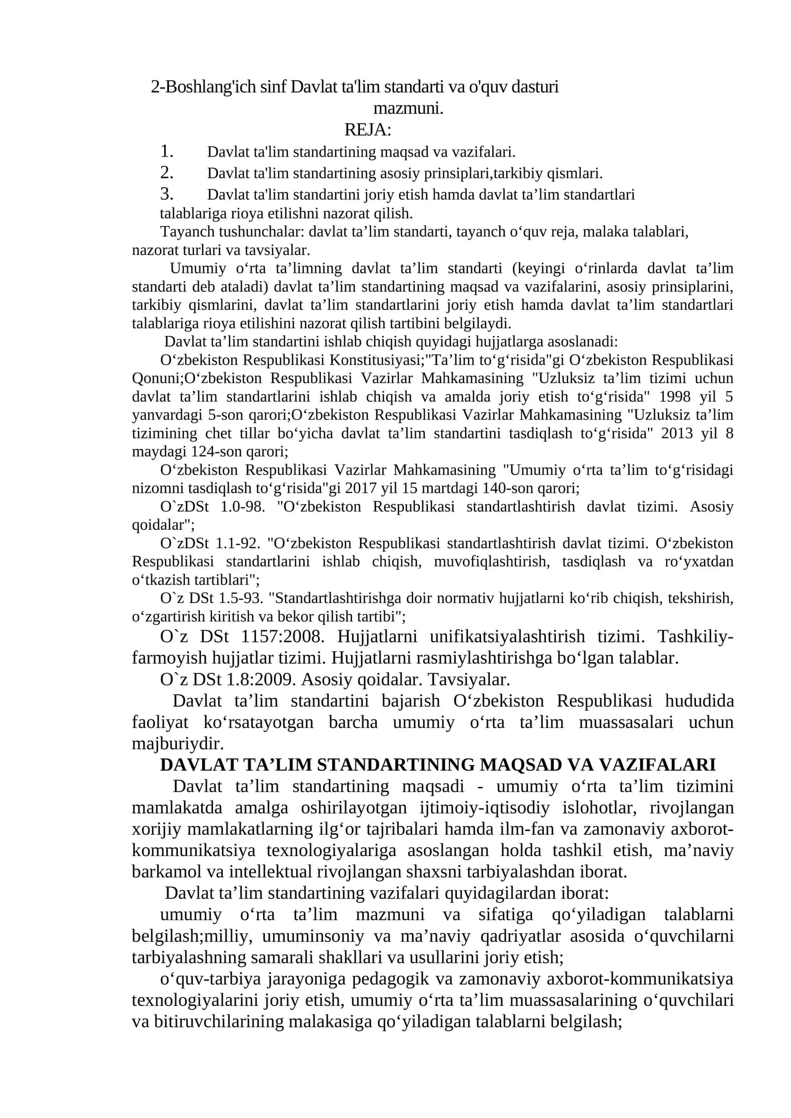 2-Boshlang'ich sinf Davlat ta'lim standarti va o'quv dasturi mazmuni 1