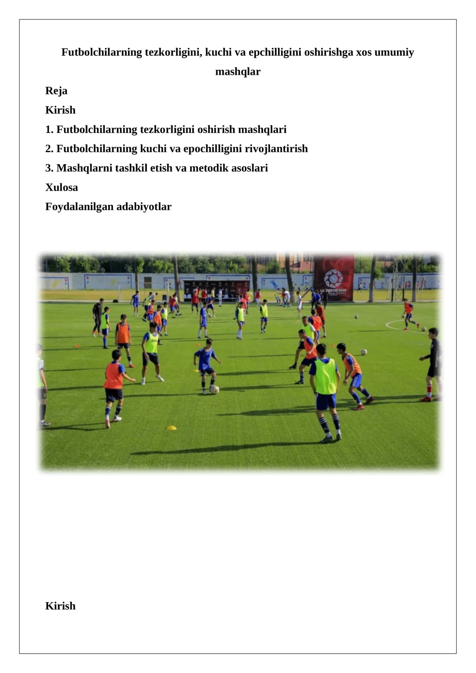 Futbolchilarning tezkorligini, kuchi va epchilligini oshirishga xos umumiy mashqlar 1