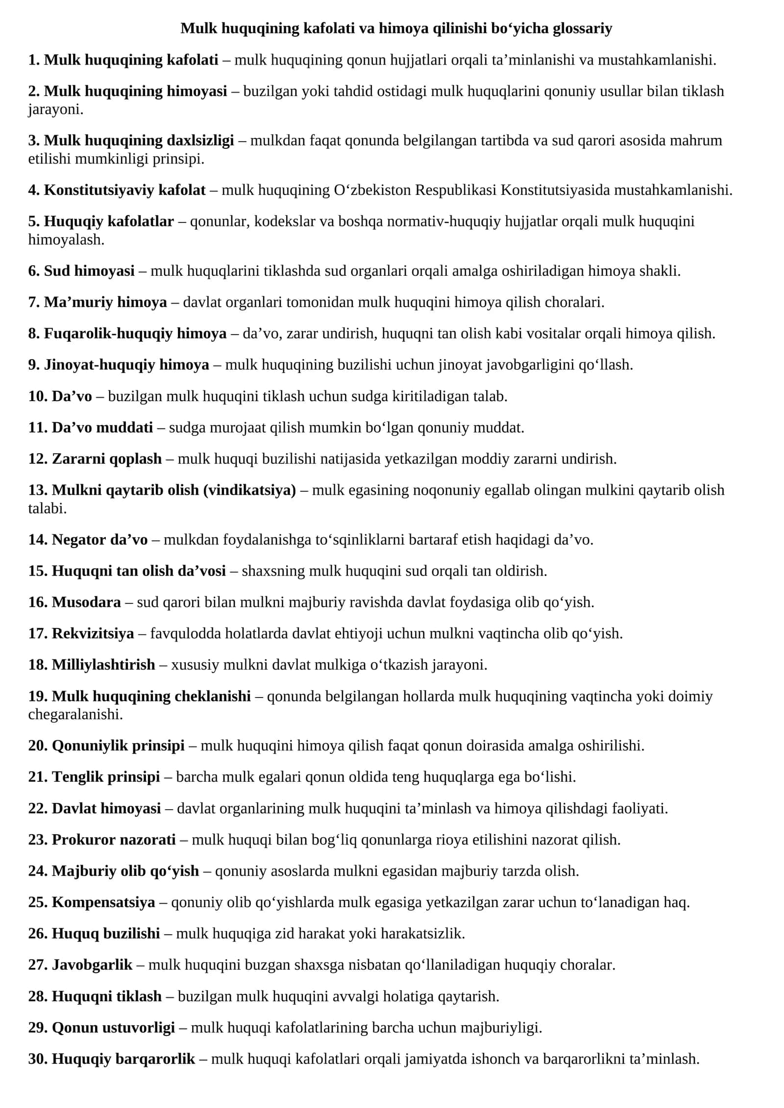 Mulk huquqining kafolati va himoya qilinishi bo‘yicha glossariy 1